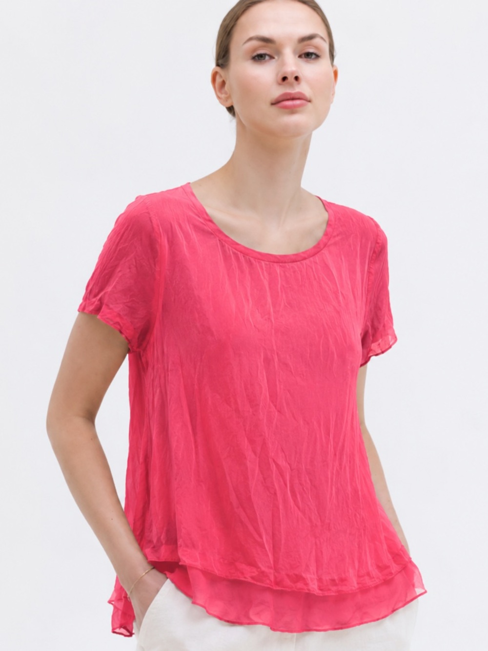 M Made in Italy, silk split-back top